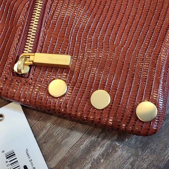 Rare Hammitt Nash Redwood Lizard Leather Clutch Wristlet Brushed Gold Hardware - Picture 9 of 15